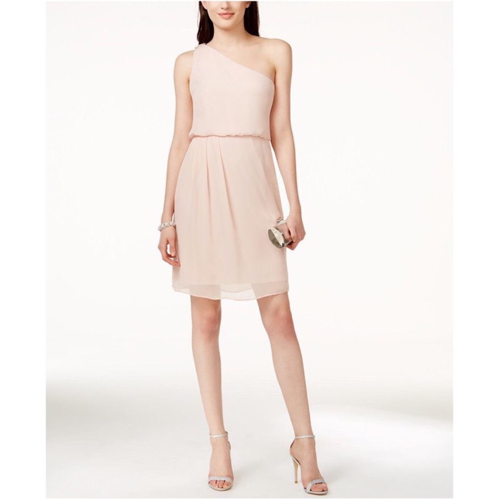 Blush Pink one shoulder chiffon bridesmaid dress